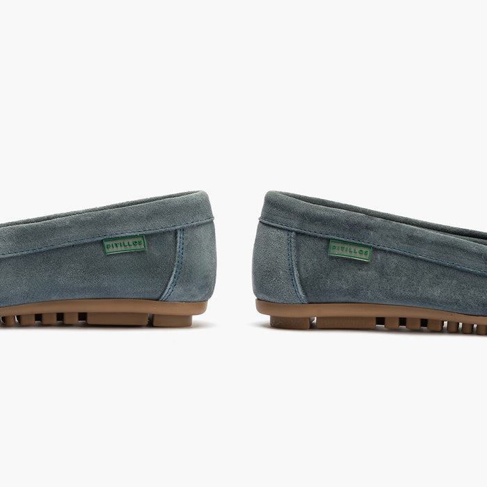 pitillos Mocasines de mujer en ante con adorno eslabón y suela de goma AZUL Rebajas de fábrica