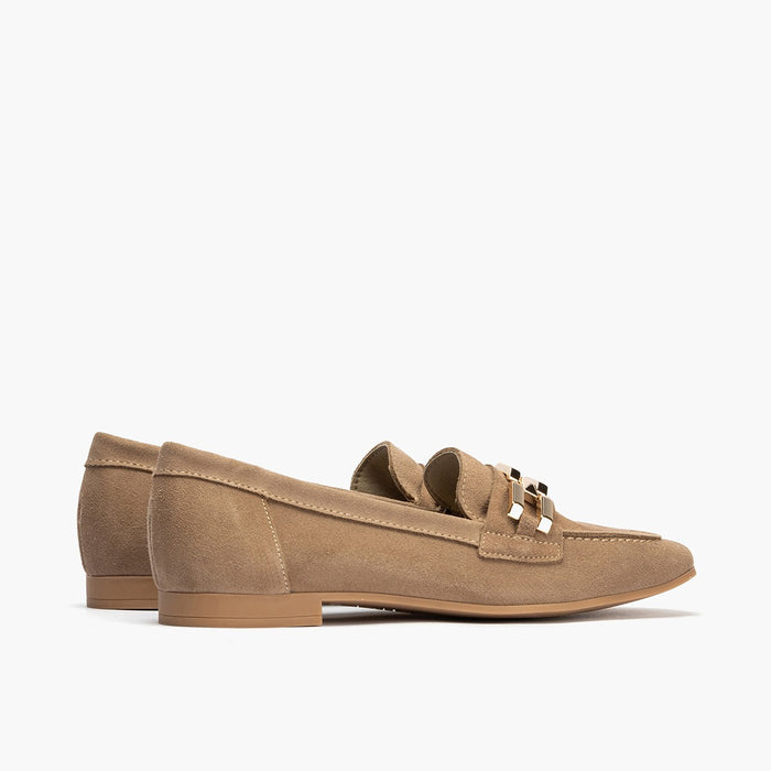 pitillos Mocasines de mujer en serraje con adorno y tacón bajo BEIGE Tienda