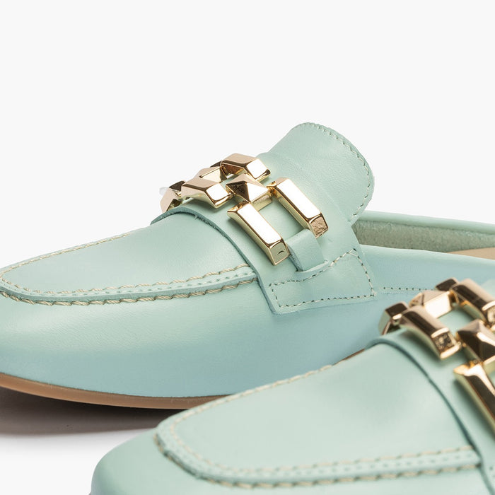 pitillos Mocasines de mujer zueco estilo mule con adorno y tacón bajo AZUL ÚLTIMAS EDICIONES