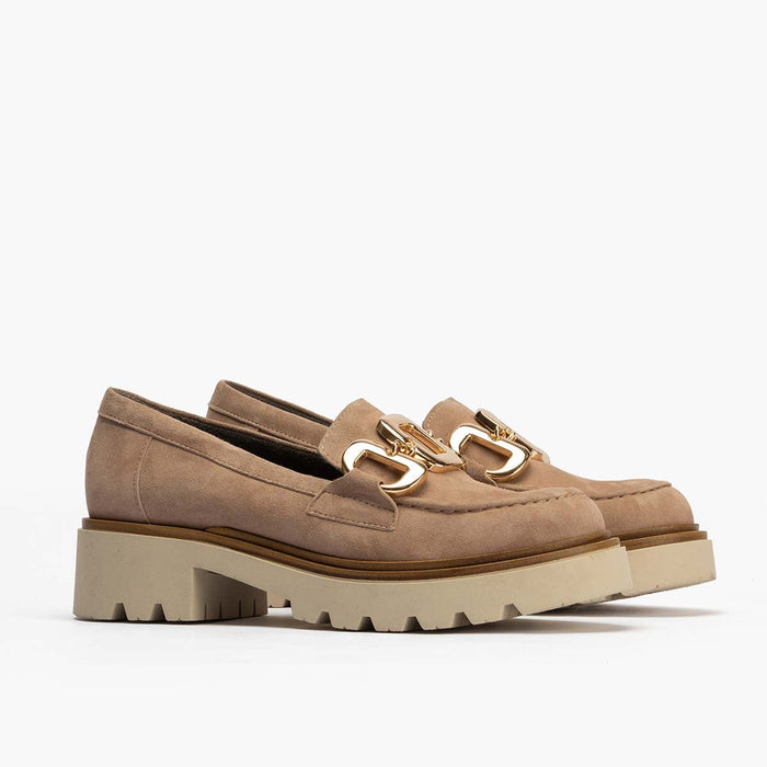 pitillos Mocasín en Ante de mujer color piedra