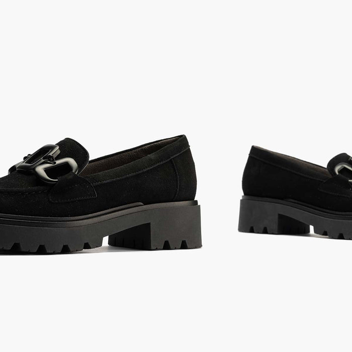 pitillos Mocasín en Ante mujer color negro Ahorra y exporta