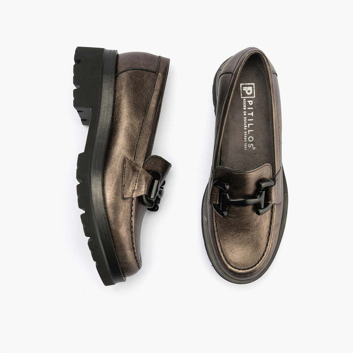 pitillos Mocasín en Laminado de mujer color bronce Ofertas especiales