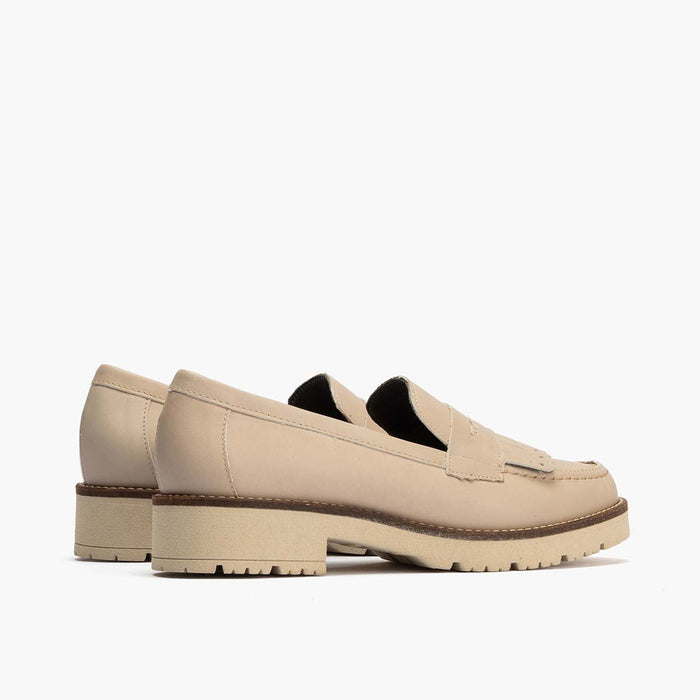 pitillos Mocasín Flecos de mujer color piedra Rebajas