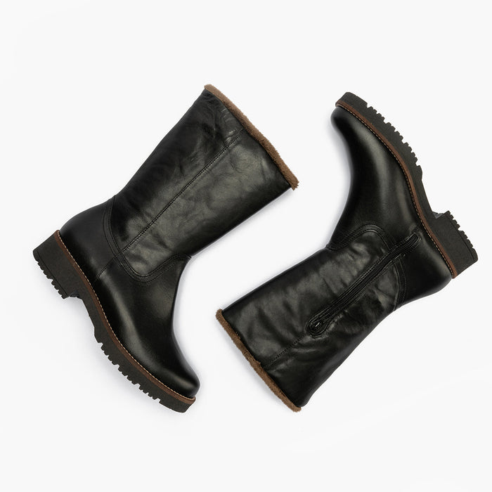 pitillos Bota Media con Pelo de mujer color negro Venta caliente