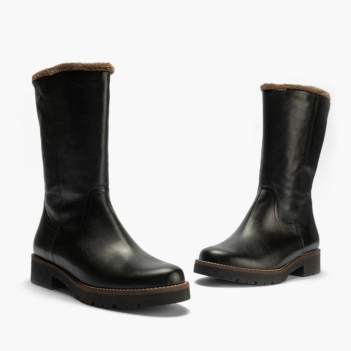 pitillos Bota Media con Pelo de mujer color negro Venta caliente