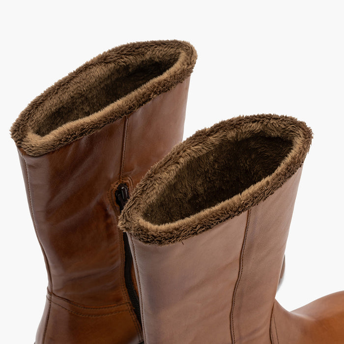 pitillos Bota Media con Pelo mujer color cuero En oferta
