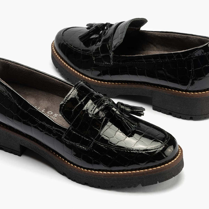 pitillos Mocasín con Borlas mujer color negro Mejor oferta