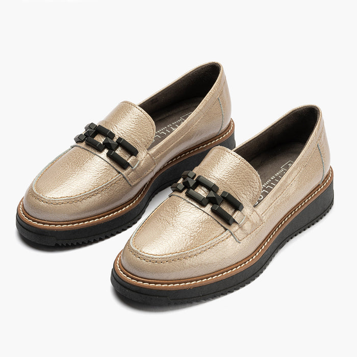pitillos Mocasín Adorno de mujer color piedra ÚLTIMAS EDICIONES