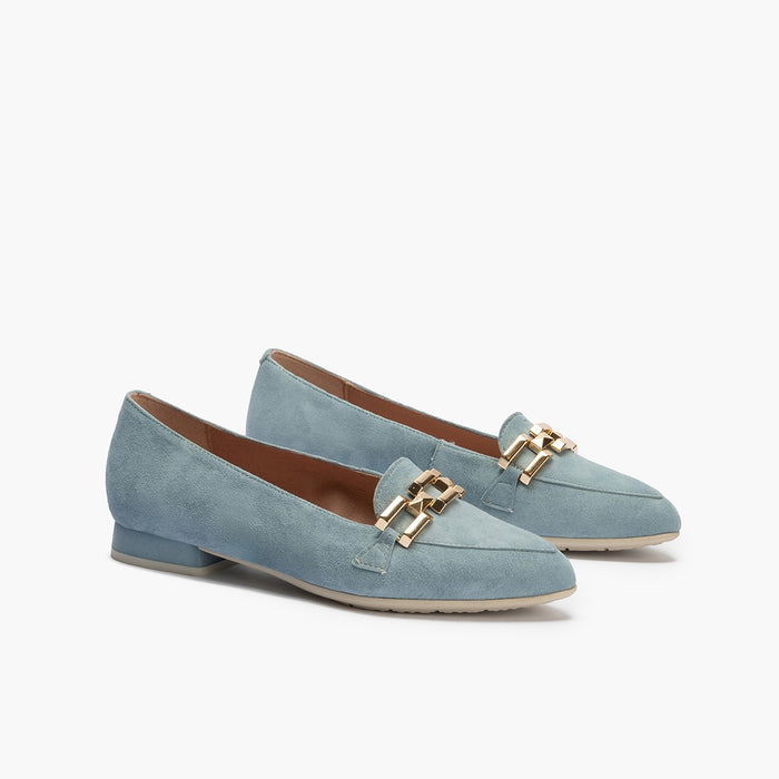 pitillos Mocasines de mujer en ante con adorno cadena metálica AZUL Ventas relámpago
