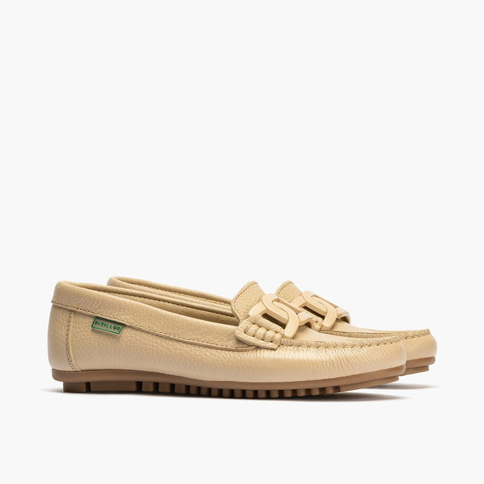pitillos Mocasines de mujer con adorno eslabón y suela de goma CREMA Tienda