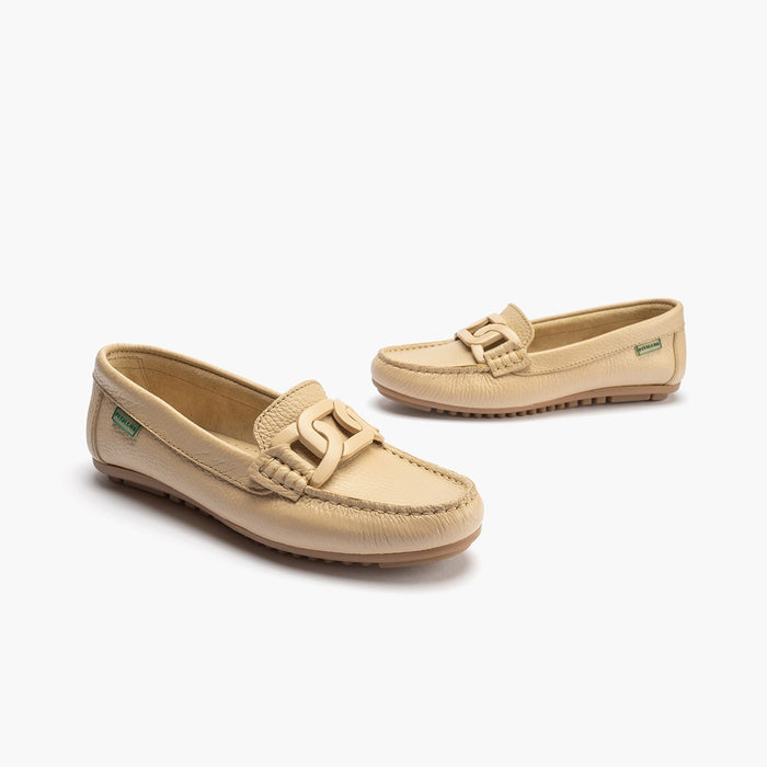 pitillos Mocasines de mujer con adorno eslabón y suela de goma CREMA Tienda