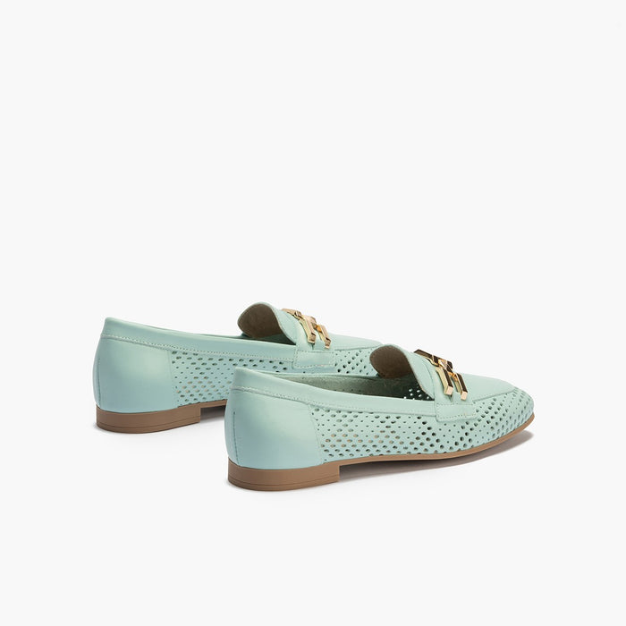 pitillos Mocasines de mujer en piel picados con adorno y tacón bajo AZUL Rebajas online