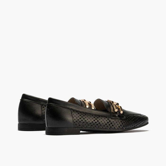 pitillos Mocasines de mujer en piel picados con adorno y tacón bajo NEGRO Rebajas top
