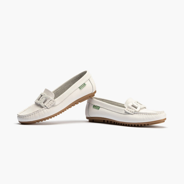 pitillos Mocasines de mujer con adorno eslabón y suela de goma BLANCO Oferta especial