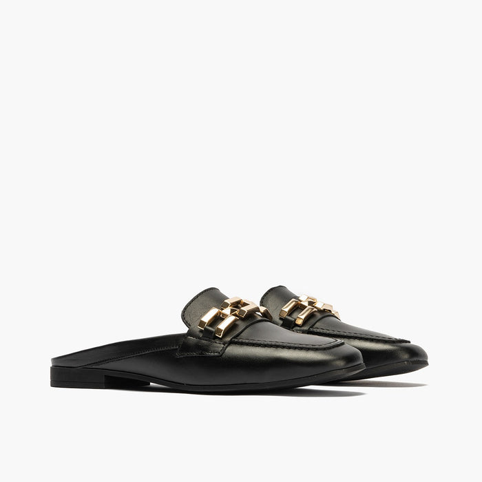 pitillos Mocasines de mujer zueco estilo mule con adorno y tacón bajo NEGRO Envío gratis