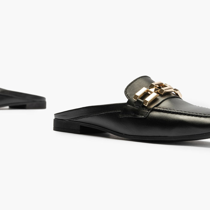 pitillos Mocasines de mujer zueco estilo mule con adorno y tacón bajo NEGRO Envío gratis
