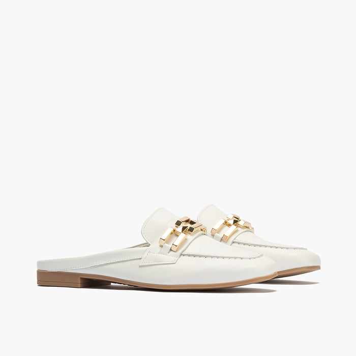 pitillos Mocasines de mujer zueco estilo mule con adorno y tacón bajo BLANCO Oferta especial de fábrica