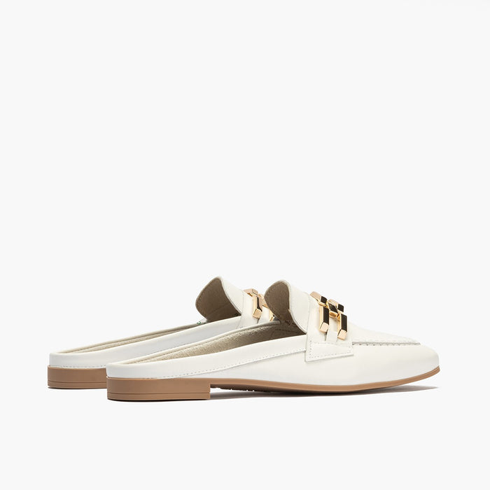 pitillos Mocasines de mujer zueco estilo mule con adorno y tacón bajo BLANCO Oferta especial de fábrica