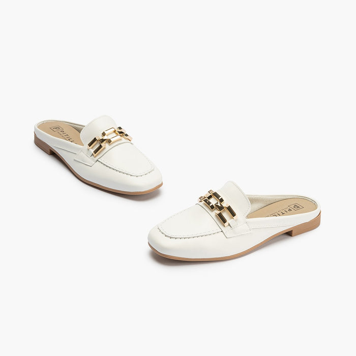 pitillos Mocasines de mujer zueco estilo mule con adorno y tacón bajo BLANCO Oferta especial de fábrica