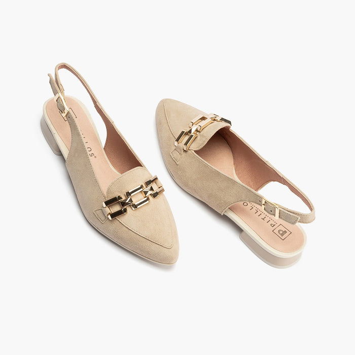 pitillos Mocasines de mujer destalonados en piel ante con adorno cadena metálica BEIGE Solo queda un día