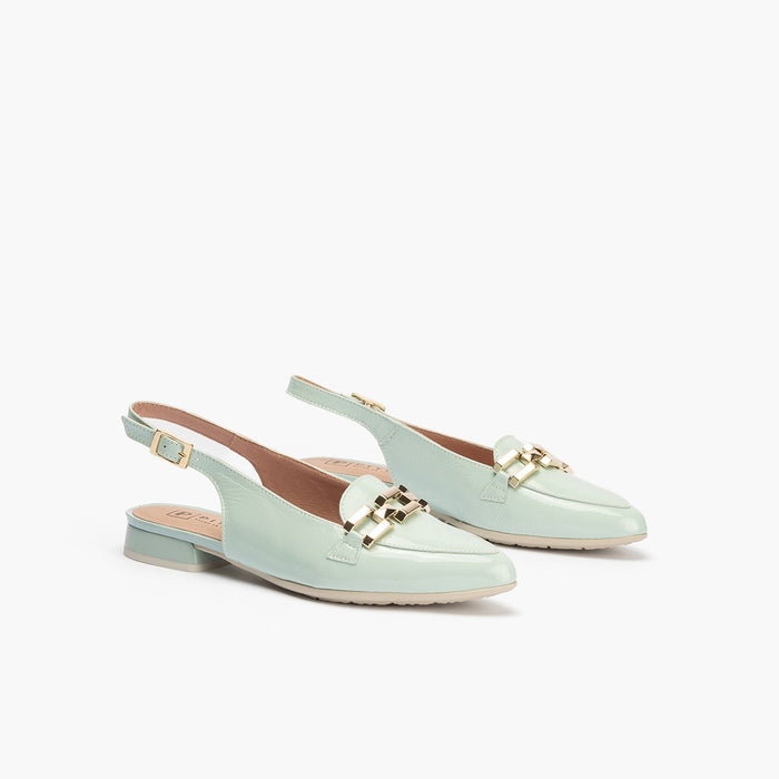 pitillos Mocasines de mujer en piel lamianda con adorno cadena metálica AZUL Superdescuento