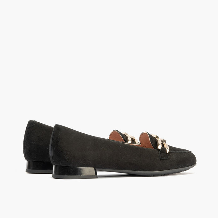 pitillos Mocasines de mujer en ante con adorno cadena metálica NEGRO Liquidación