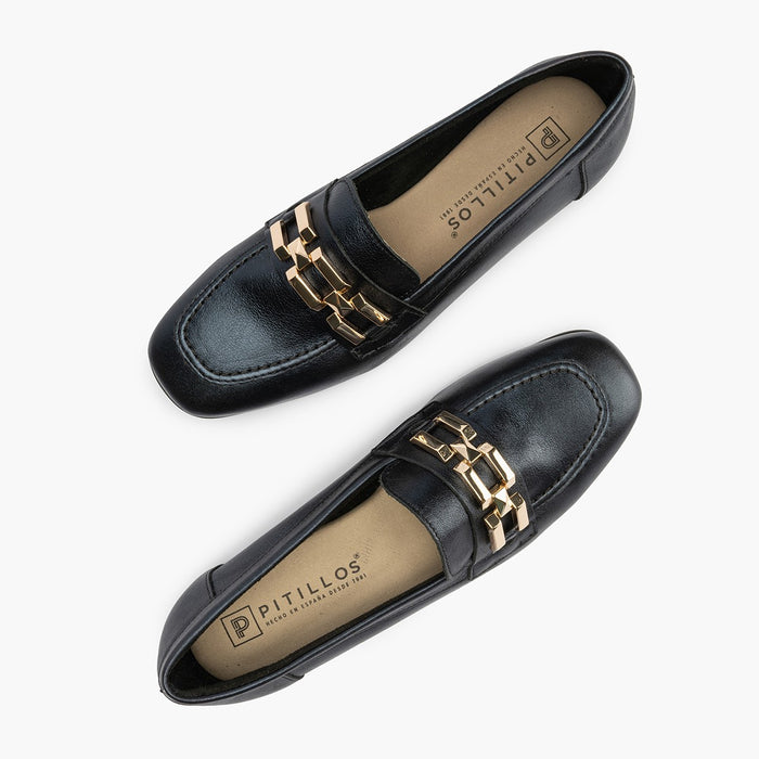 pitillos Mocasines de mujer en piel laminada con adorno y tacón bajo AZUL Tienda de fábrica