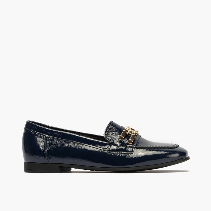 pitillos Mocasines de mujer en piel charol con adorno y tacón bajo AZUL En oferta