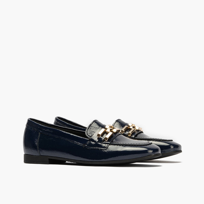 pitillos Mocasines de mujer en piel charol con adorno y tacón bajo AZUL En oferta