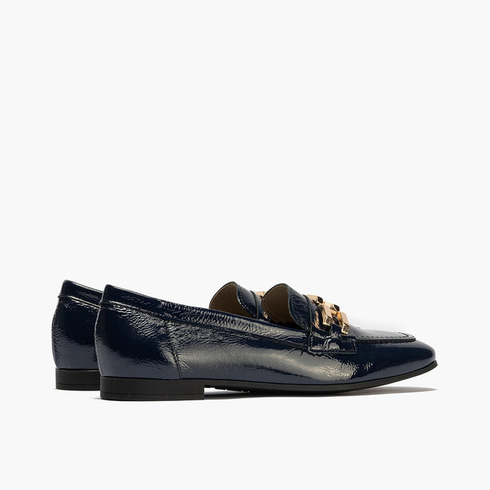 pitillos Mocasines de mujer en piel charol con adorno y tacón bajo AZUL En oferta
