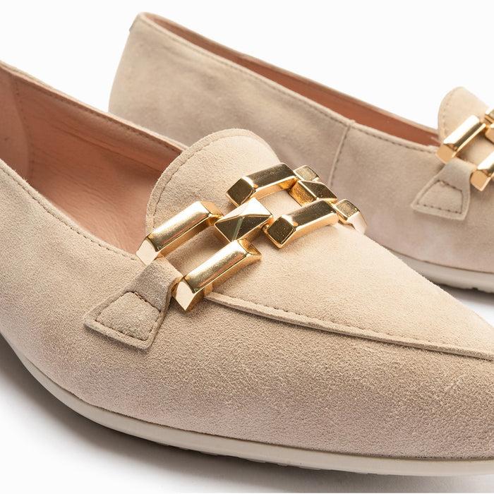 pitillos Mocasines de mujer en ante con adorno cadena metálica BLANCO Libre de impuestos