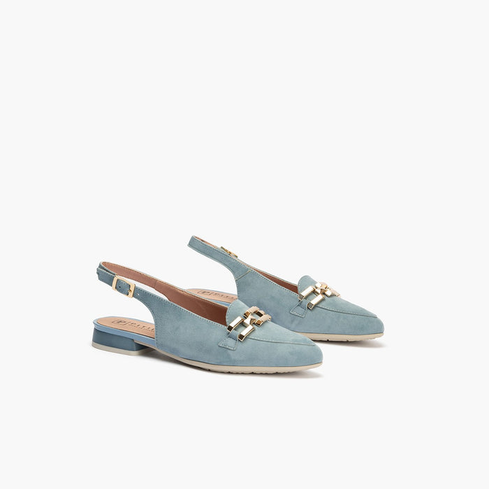 pitillos Mocasines de mujer destalonados en piel ante con adorno cadena metálica AZUL 2025
