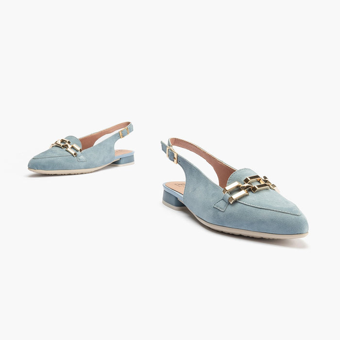 pitillos Mocasines de mujer destalonados en piel ante con adorno cadena metálica AZUL 2025