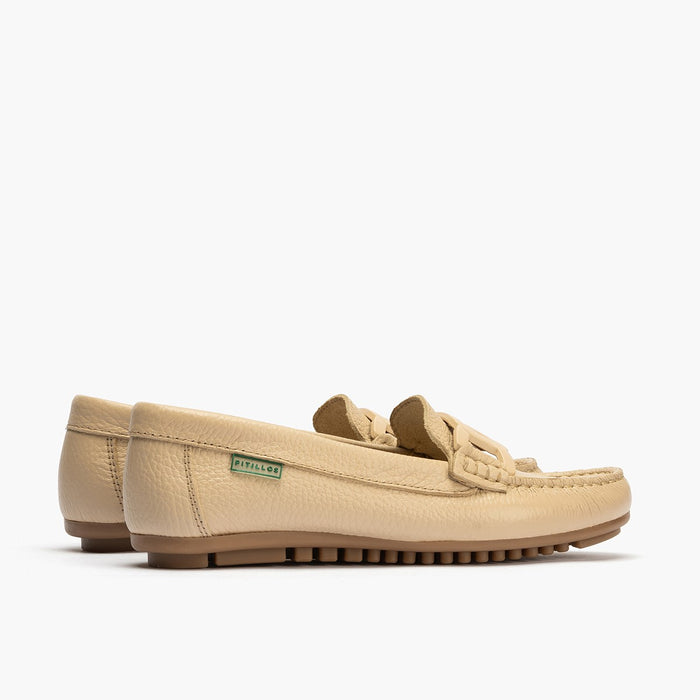 pitillos Mocasines de mujer con adorno eslabón y suela de goma CREMA Venta caliente