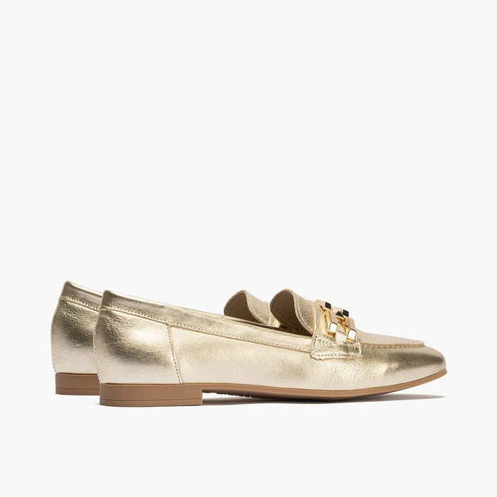 pitillos Mocasines de mujer en piel laminada con adorno y tacón bajo DORADO Outlet