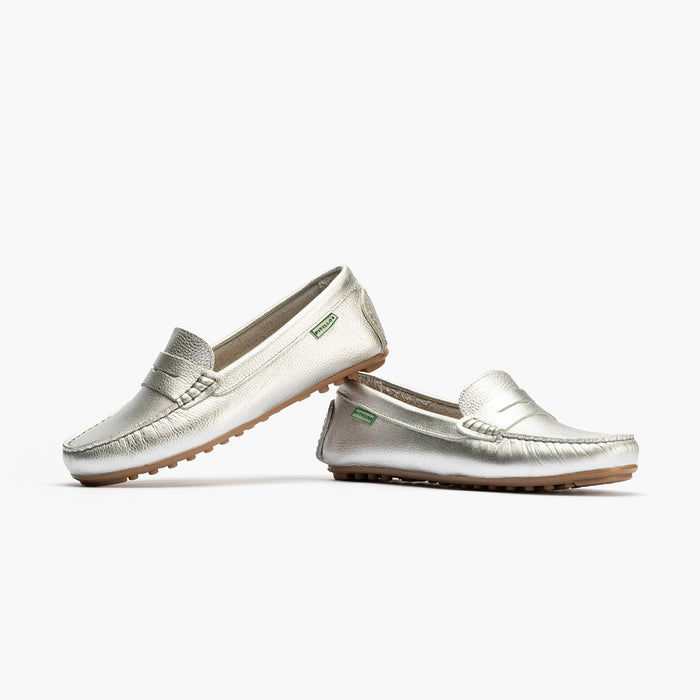 pitillos Mocasines de mujer en ante con antifaz y suela de goma PLATA Outlet online