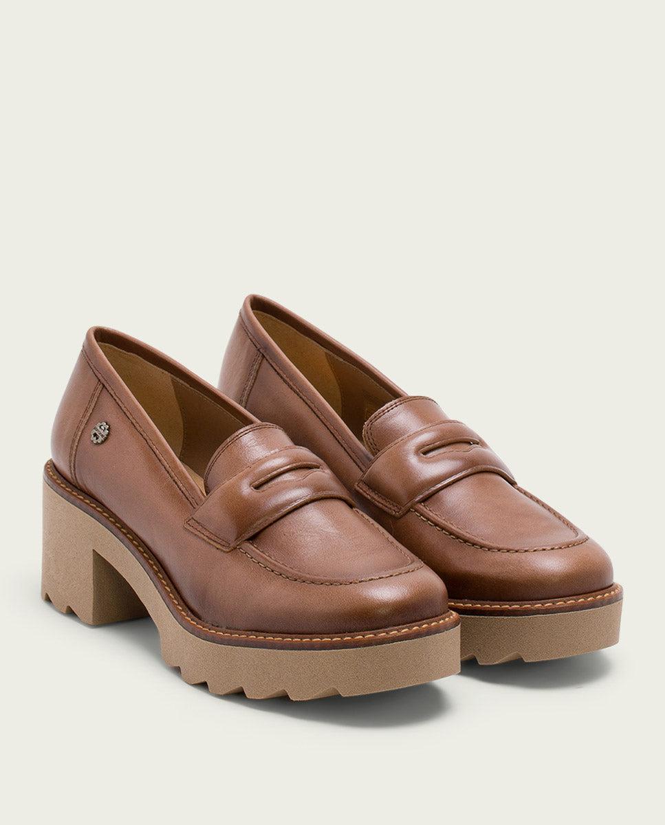 porronet MOCASINES DE PIEL CON TACÓN TAUPE MABEL Grandes descuentos