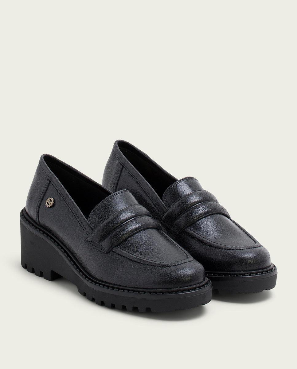 porronet MOCASINES DE PIEL CON CUÑA NEGRA LARI Grandes ahorros