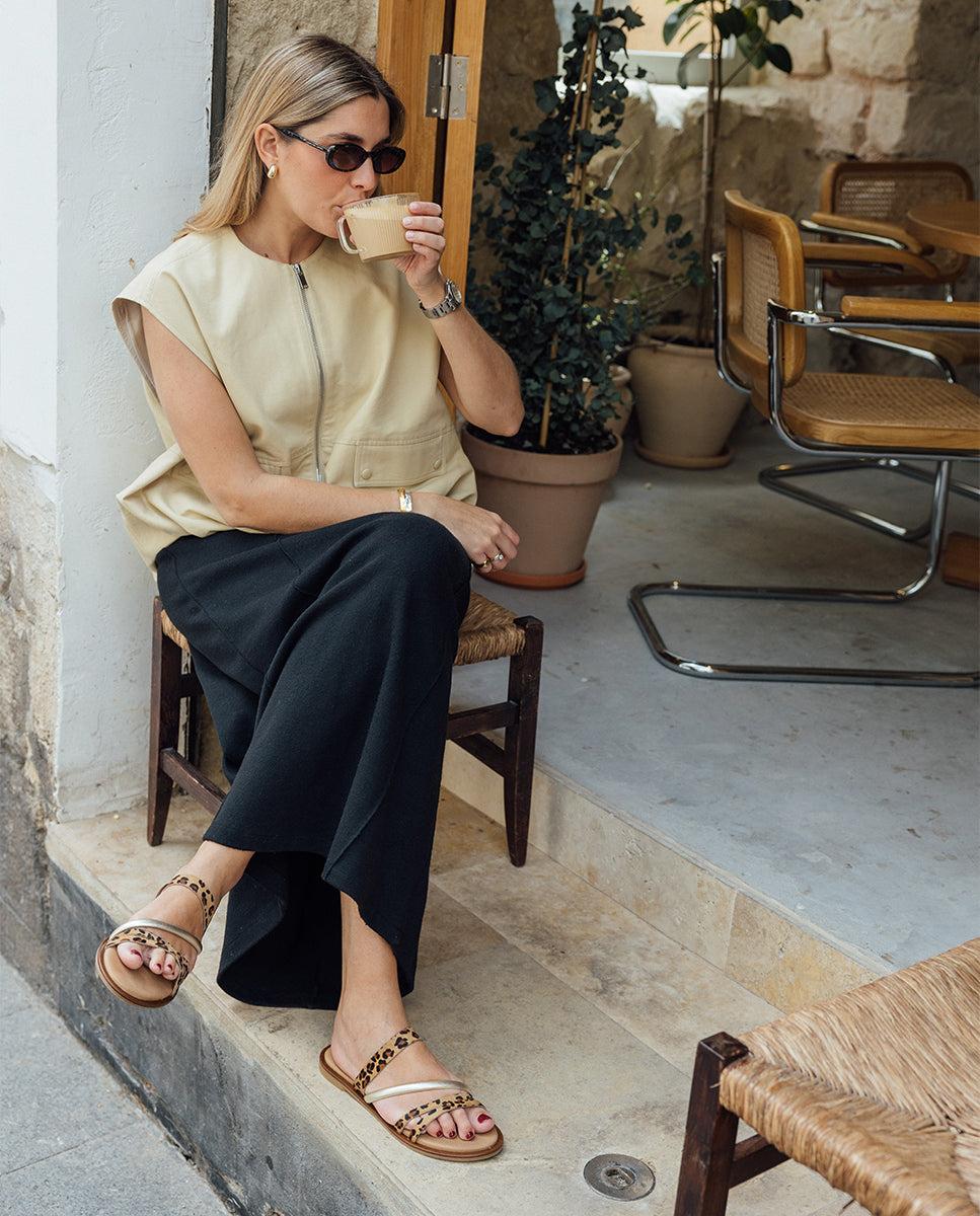 porronet SANDALIA PLANA PIEL ANIMAL PRINT CAREY Rebajas