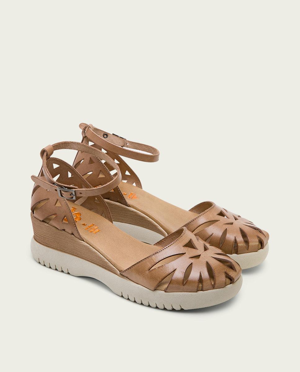 porronet SANDALIA CUÑA PIEL TAUPE EBBA Gran oferta