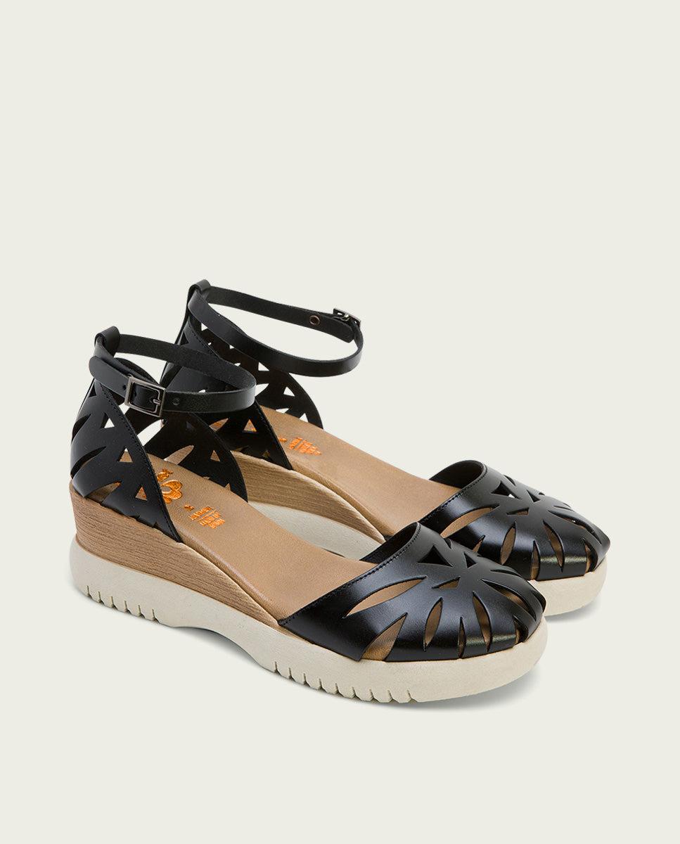 porronet SANDALIA CUÑA PIEL NEGRA EBBA Rebajas baratas