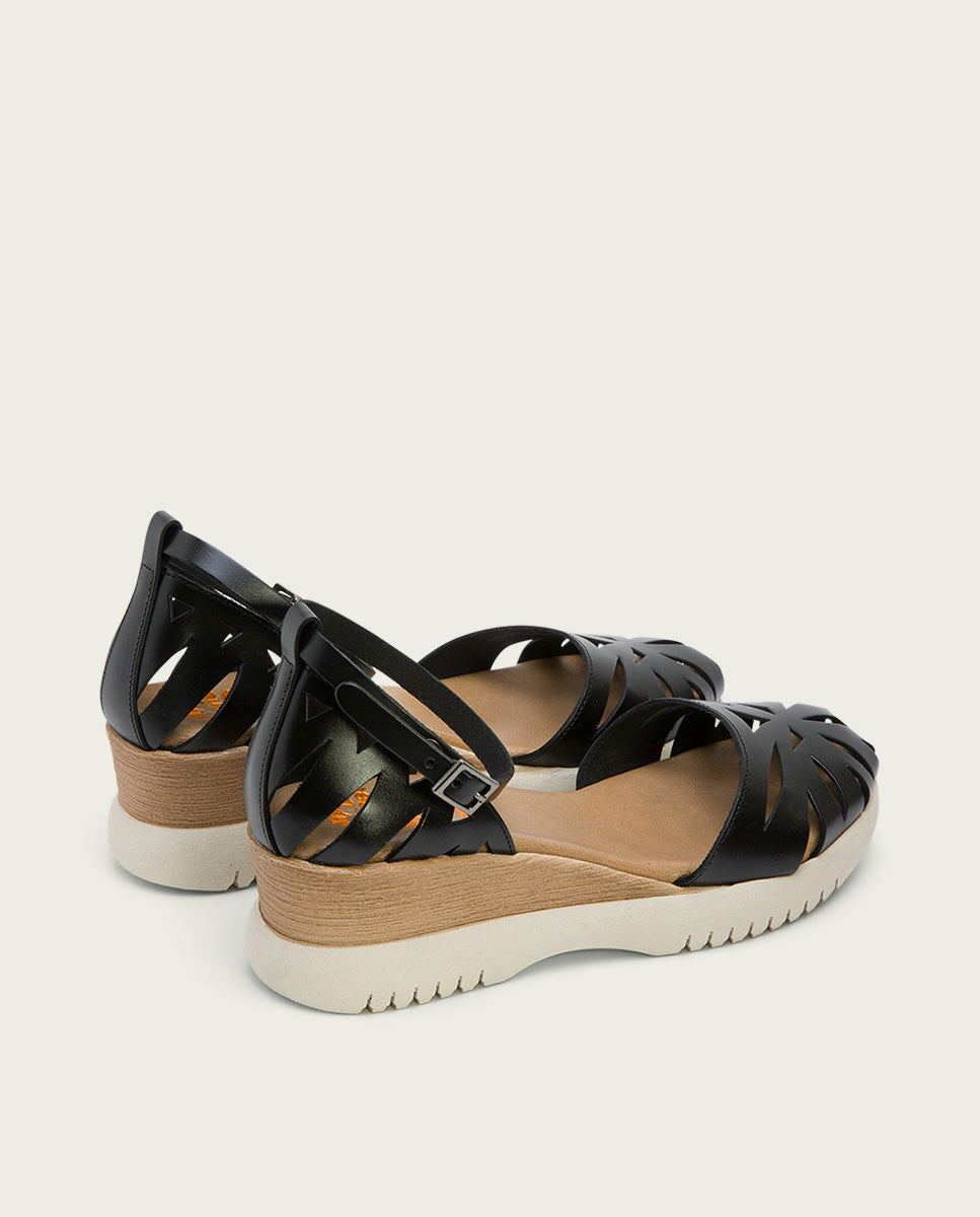 porronet SANDALIA CUÑA PIEL NEGRA EBBA Rebajas baratas
