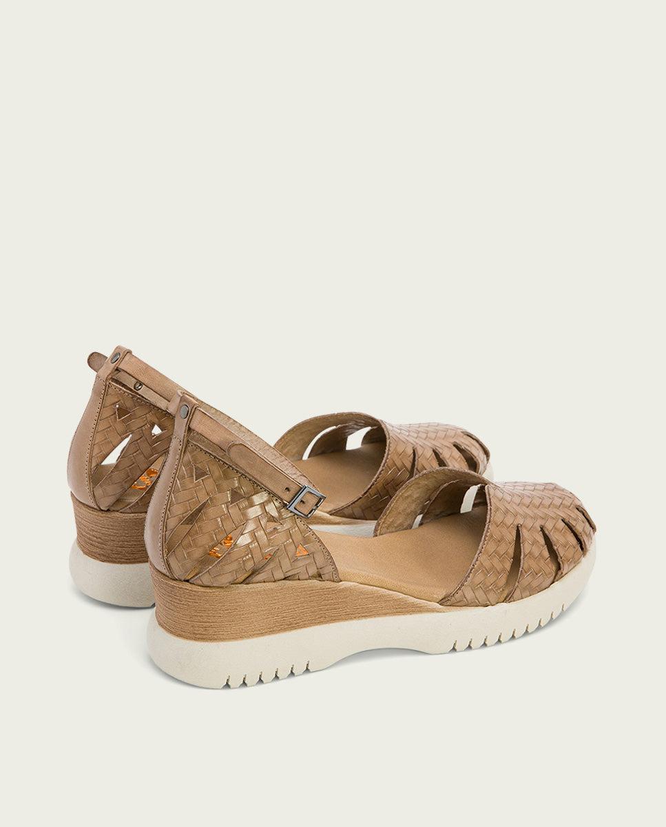 porronet SANDALIA CUÑA PIEL TAUPE EDNA Rebajas de fábrica