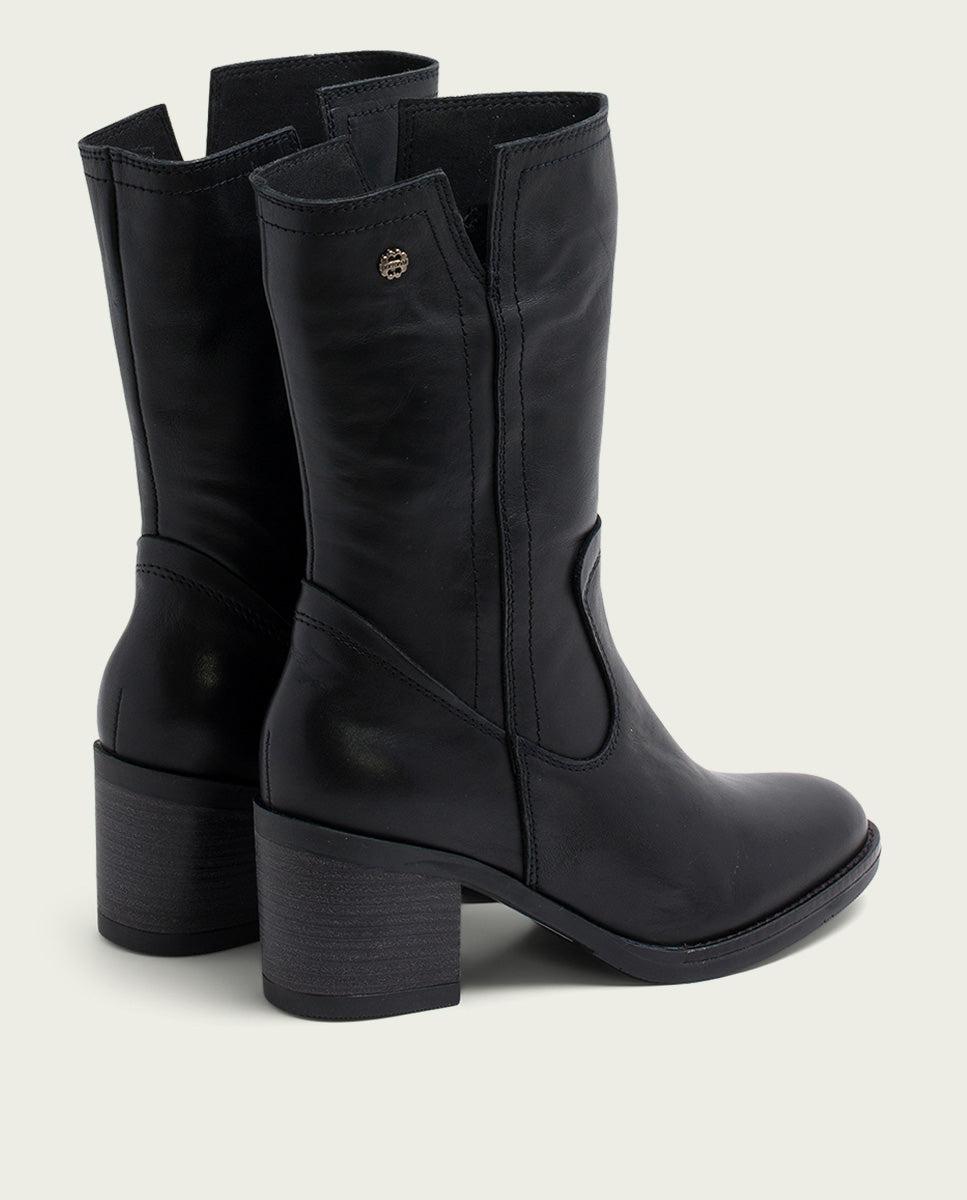 porronet BOTAS DE PIEL NEGRA CON CREMALLERA JANIA Ofertas especiales