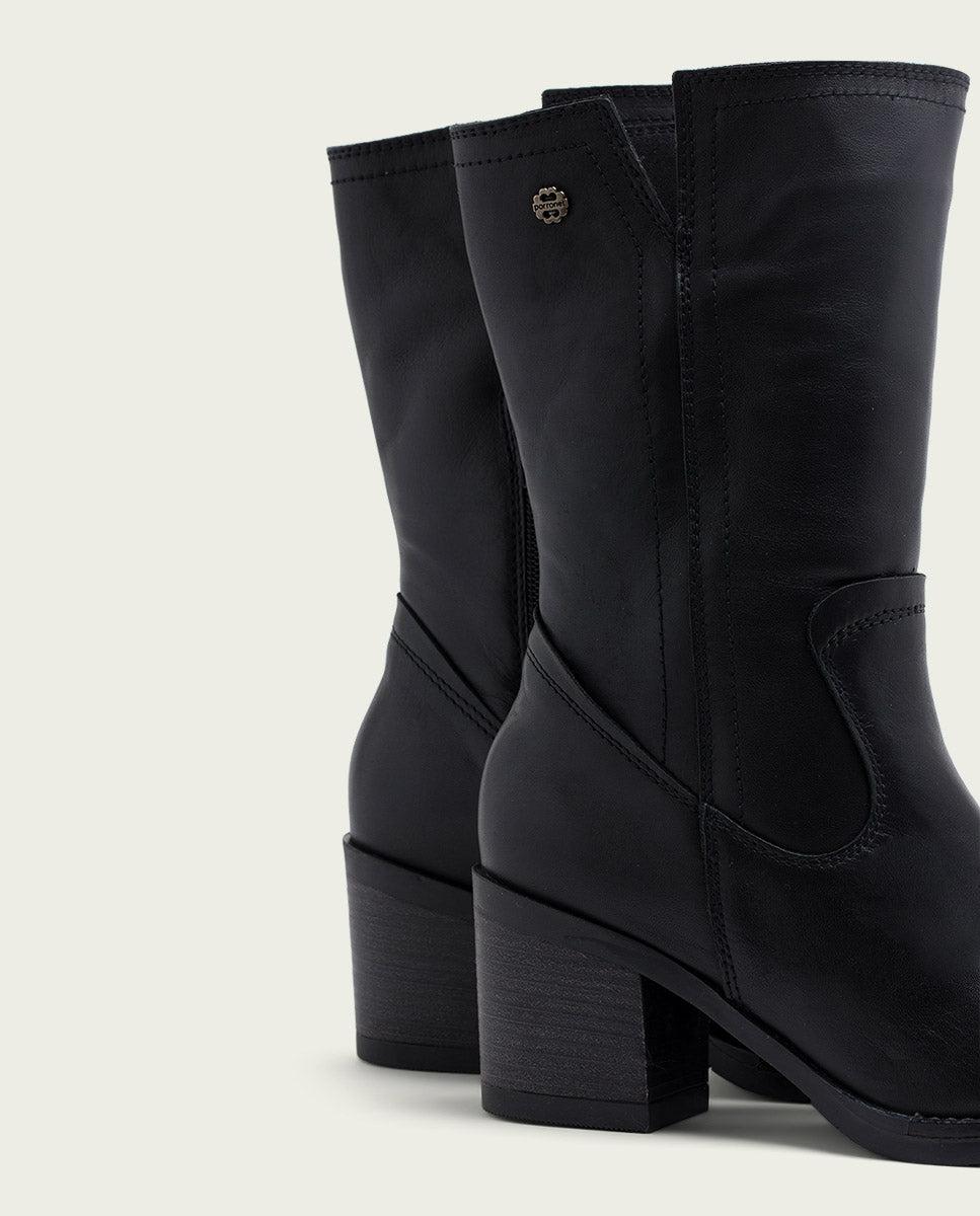 porronet BOTAS DE PIEL NEGRA CON CREMALLERA JANIA Ofertas especiales