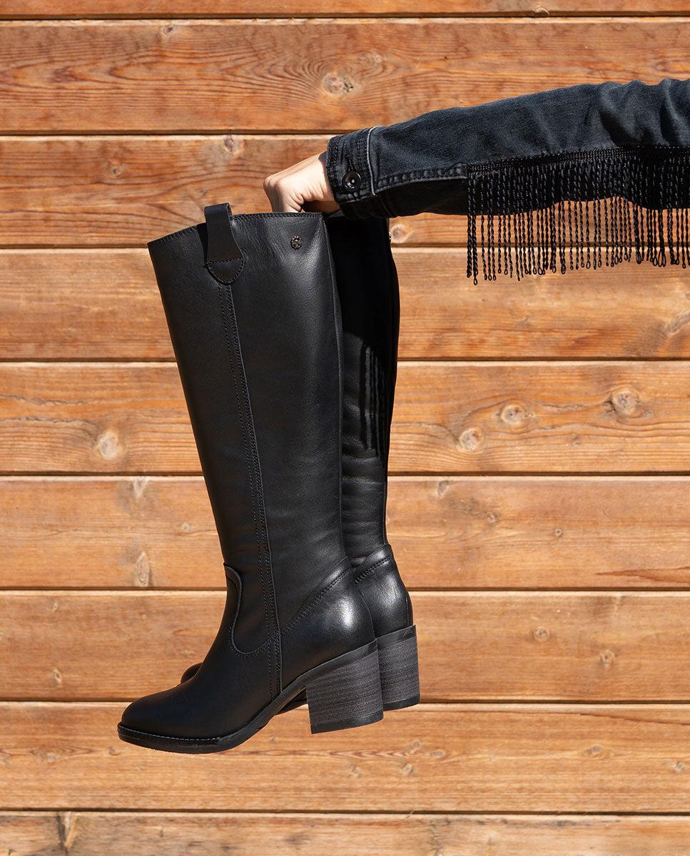 porronet BOTAS DE PIEL NEGRA CON CREMALLERA JEMMA Grandes ahorros