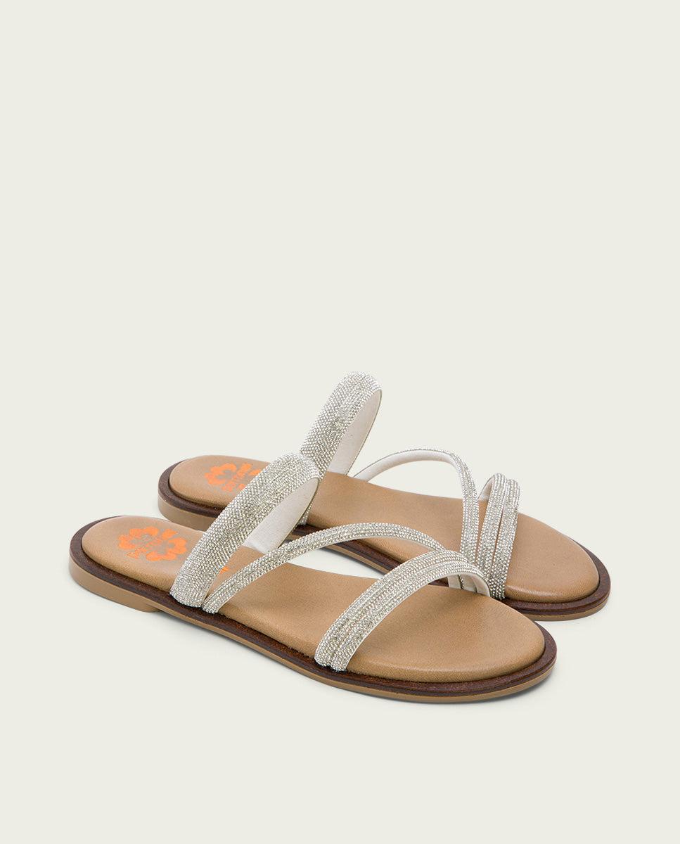 porronet SANDALIA PLANA PIEL PLATA CAITLIN Rebajas