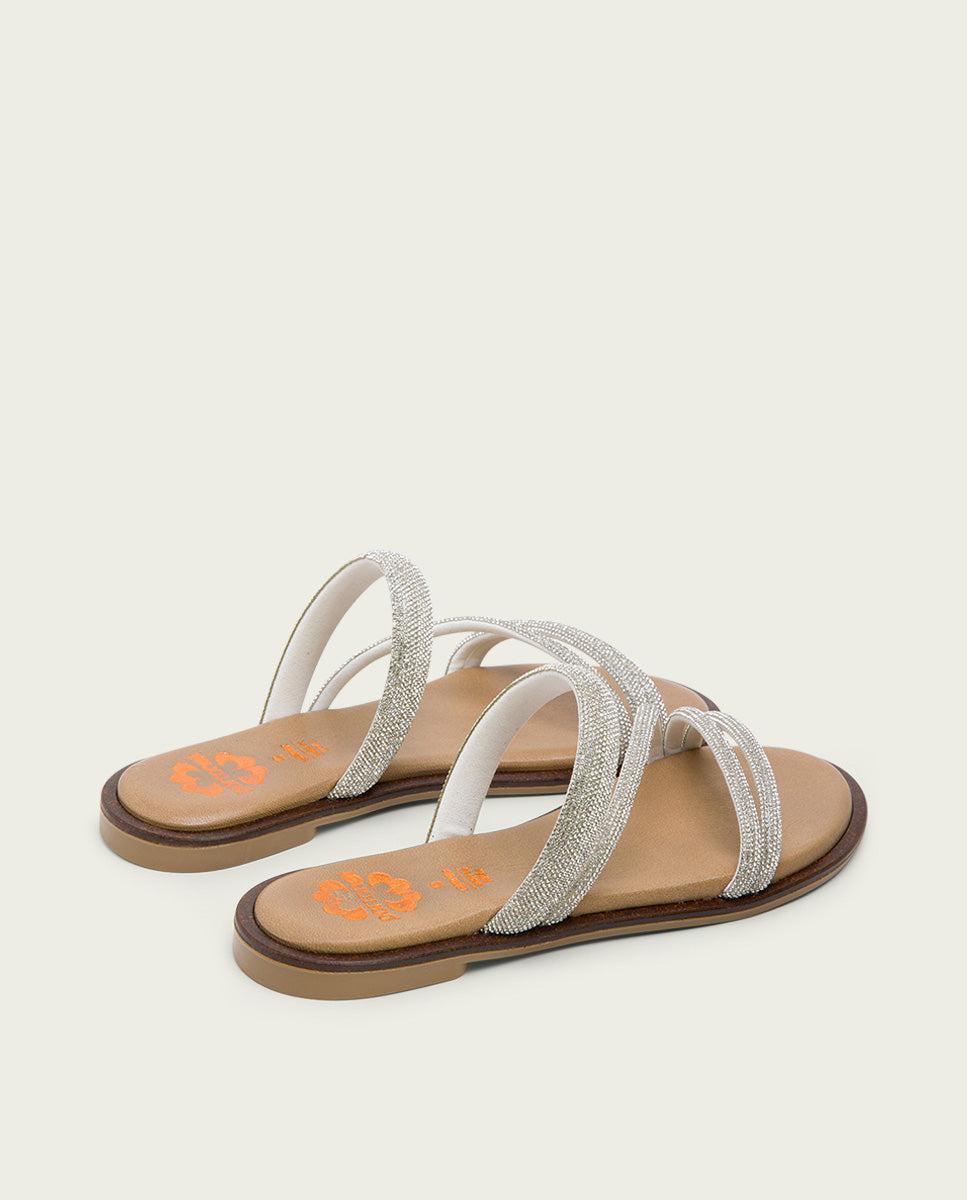 porronet SANDALIA PLANA PIEL PLATA CAITLIN Rebajas
