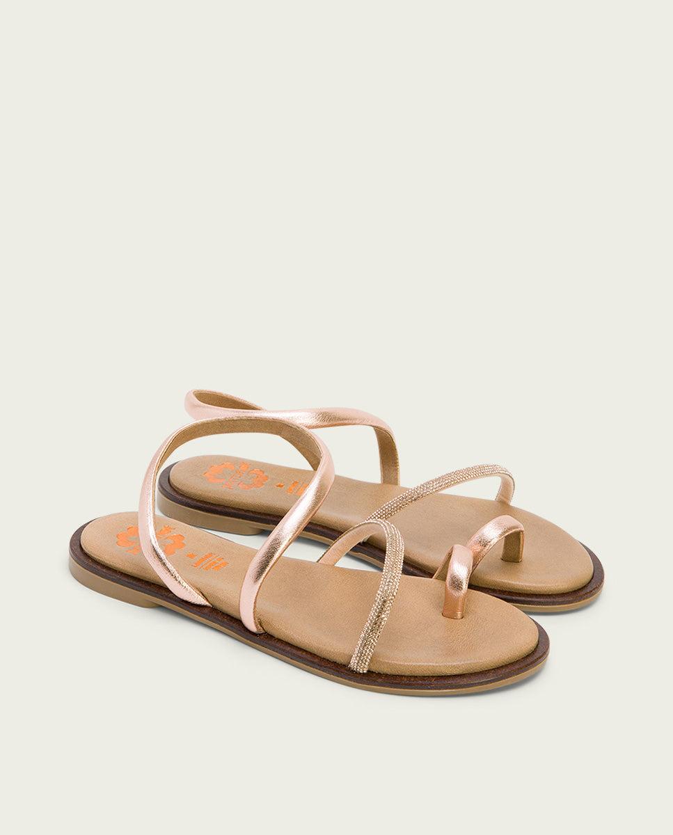 porronet SANDALIA ESCLAVA PLANA CON BRILLANTES PIEL ROSÉ CAMILA Gran oferta