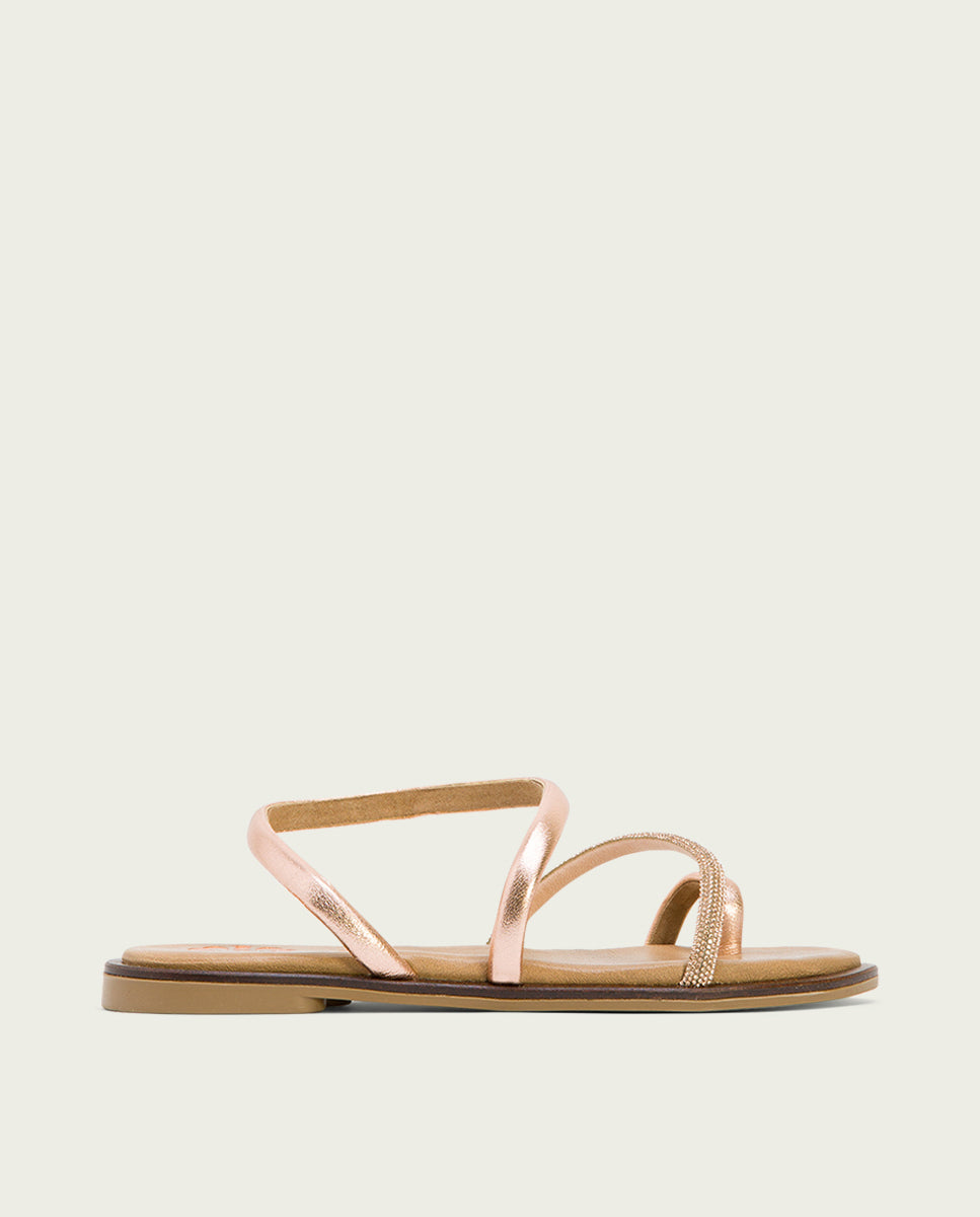 porronet SANDALIA ESCLAVA PLANA CON BRILLANTES PIEL ROSÉ CAMILA Gran oferta